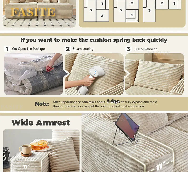 Compression sofa oversized recliner boneless  corduroy leisure chair double sofa