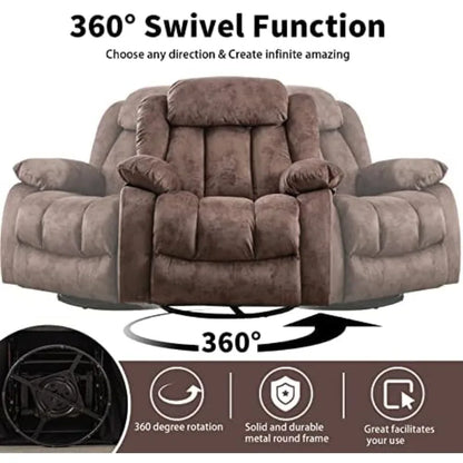 Massage Rocker Recliner with Heat and Vibration, 360 Degree Swivel Manual Antiskid Fabric Single Sofa Heavy Duty