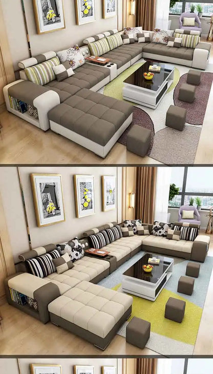 Modern Fabric Sofa Set Furniture Living Room Sofa Set with USB and Stools U Shape Cloth Couch Sofas for Home Furniture 1903