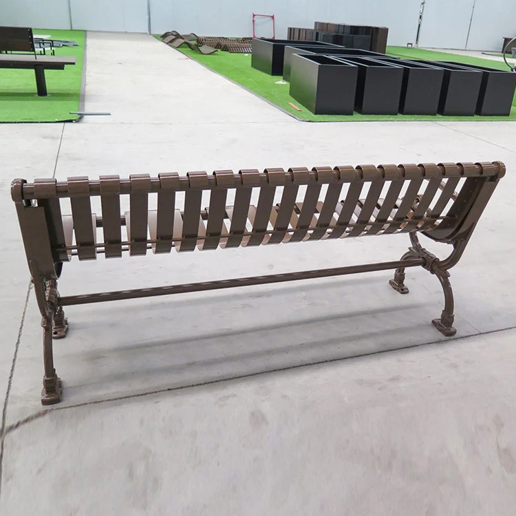 Public Outdoor Bench Steel Powder Coated Metal Resting Bench Outdoor Park Bench