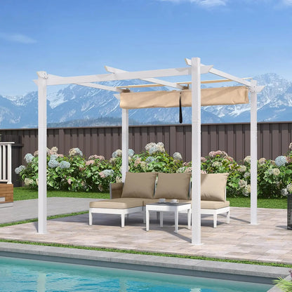 10' x 13' Outdoor Aluminum Pergola White Heavy-Duty Retractable Pergola Patio Metal with Double Sun Shade Canopy for Gardens De