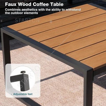 6 Pieces Outdoor Sectional Sofa Set Metal Patio Furniture Set,  with Side Table, L Shape Patio Conversation Set with Faux-Wood