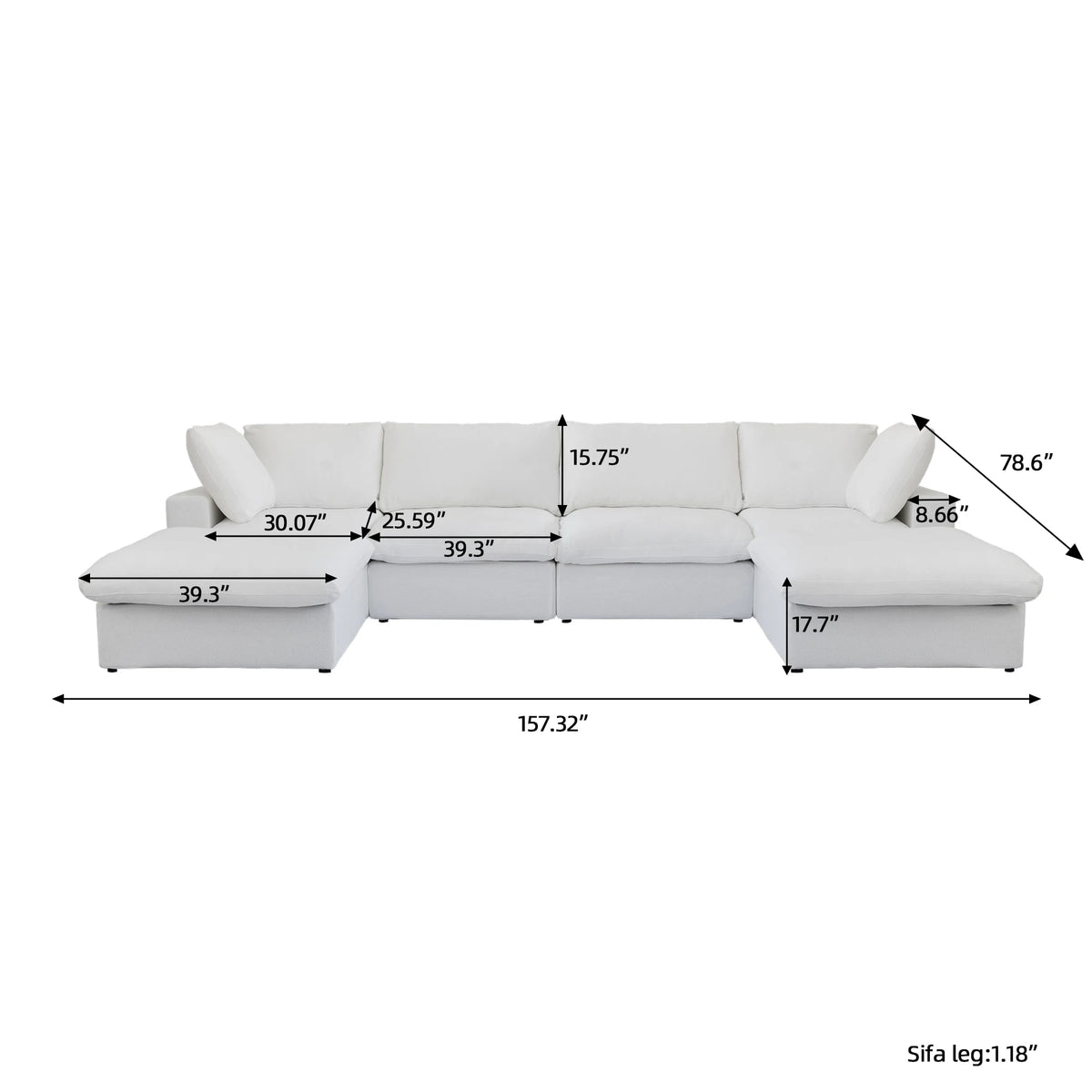 Living room inventory washable modern U-shaped 4-seat family white cloud modular combination sofa set