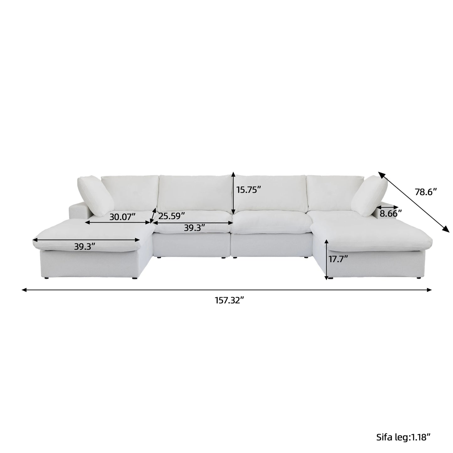 Living room inventory washable modern U-shaped 4-seat family white cloud modular combination sofa set