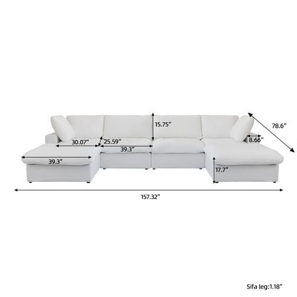 Living room inventory washable modern U-shaped 4-seat family white cloud modular combination sofa set