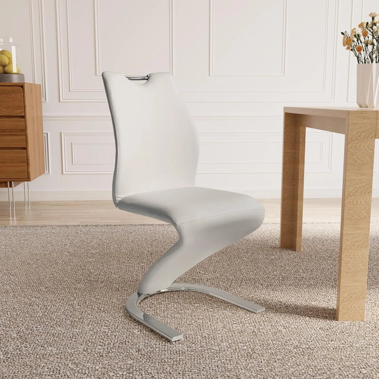 Modern PU Leather Dining Chairs Set of 2, Armless Upholstered Side Chairs with Sturdy Metal Legs for Kitchen & Living Room