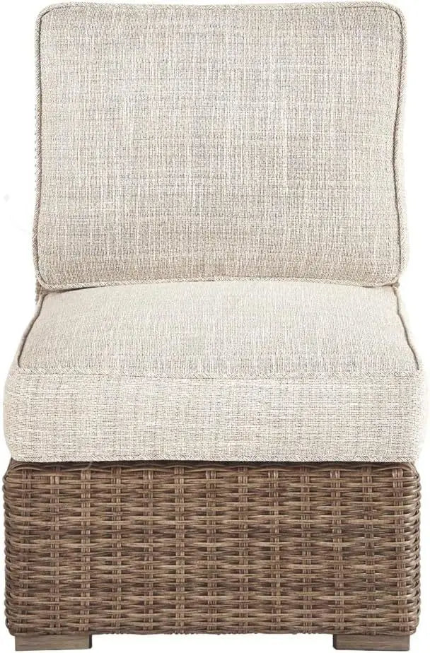 Beachcroft Patio Farmhouse Outdoor Wicker Cushioned Armless Chair