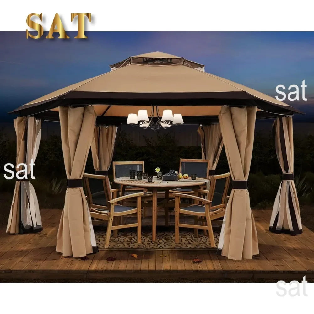 For 10'x10' Gazebos for Outdoor Hexagonal Gazebo with Netting and Privacy Curtains By, 120