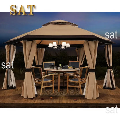 For 10'x10' Gazebos for Outdoor Hexagonal Gazebo with Netting and Privacy Curtains By, 120"L X 120"W X 110"H, 74.8 Pounds&