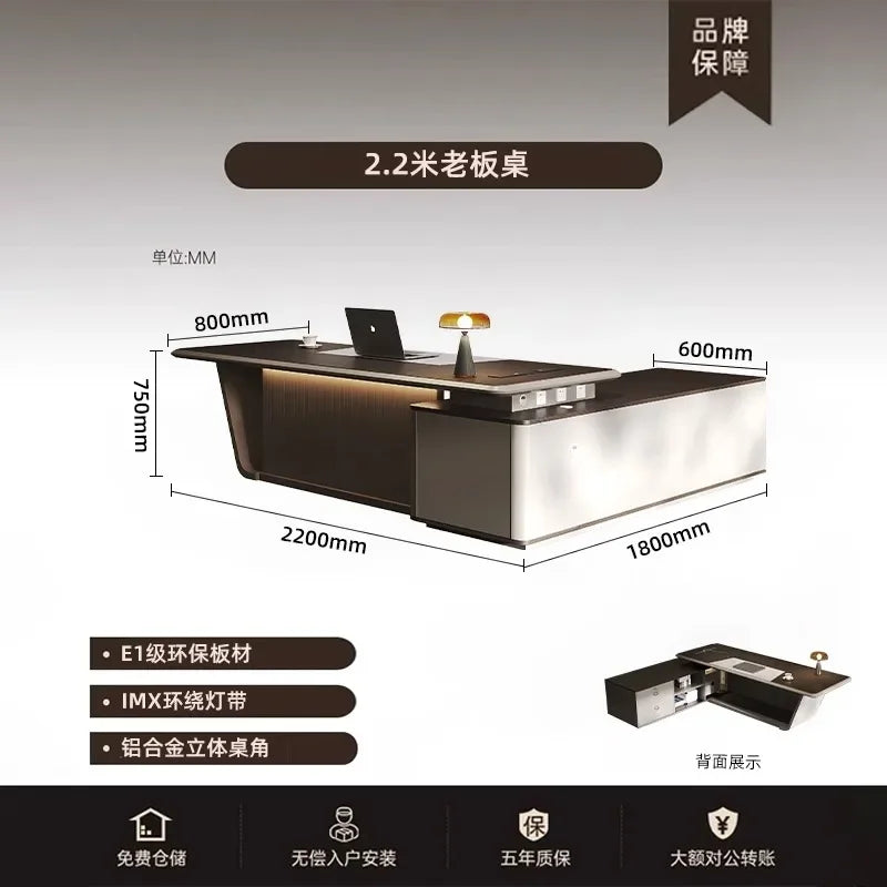 High Quality Light LuxuryOffice Desk Boss L Shaped Work Manager Computer Desks Executive Shelf Escritorio Oficina Furniture