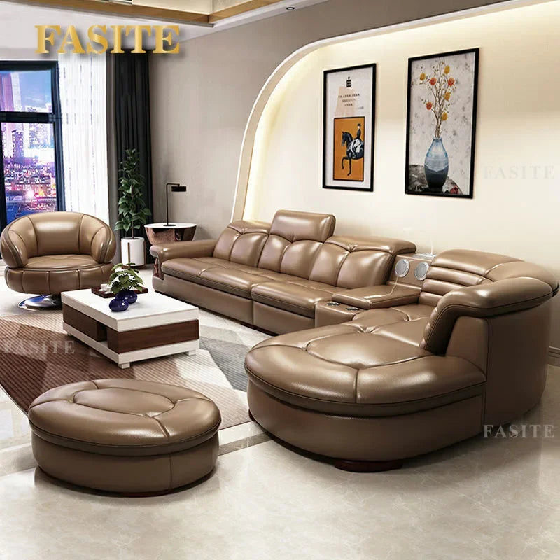 Premium Genuine leather sofa with cowhide top layer, modern and simple high-end living room corner combination