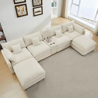 145" Oversized Modular Sectional Sofa U Shaped Cloud Couch 6 Seat Sofa Set for Living Room Comfy Fluffy Chenille Deep Seat