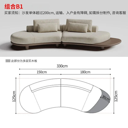 B73 Italian wabi-sabi palm beach fabric sofa living room modern simple curved light luxury, reception sofa