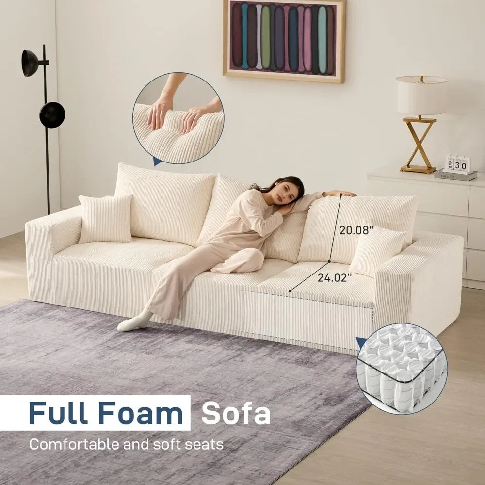 Luxury Sectional Cloud Boneless Sofa Couches | 113'' 3 Seater U-Shaped Modern Lounge Couch | No Assembly Modular for Living Room