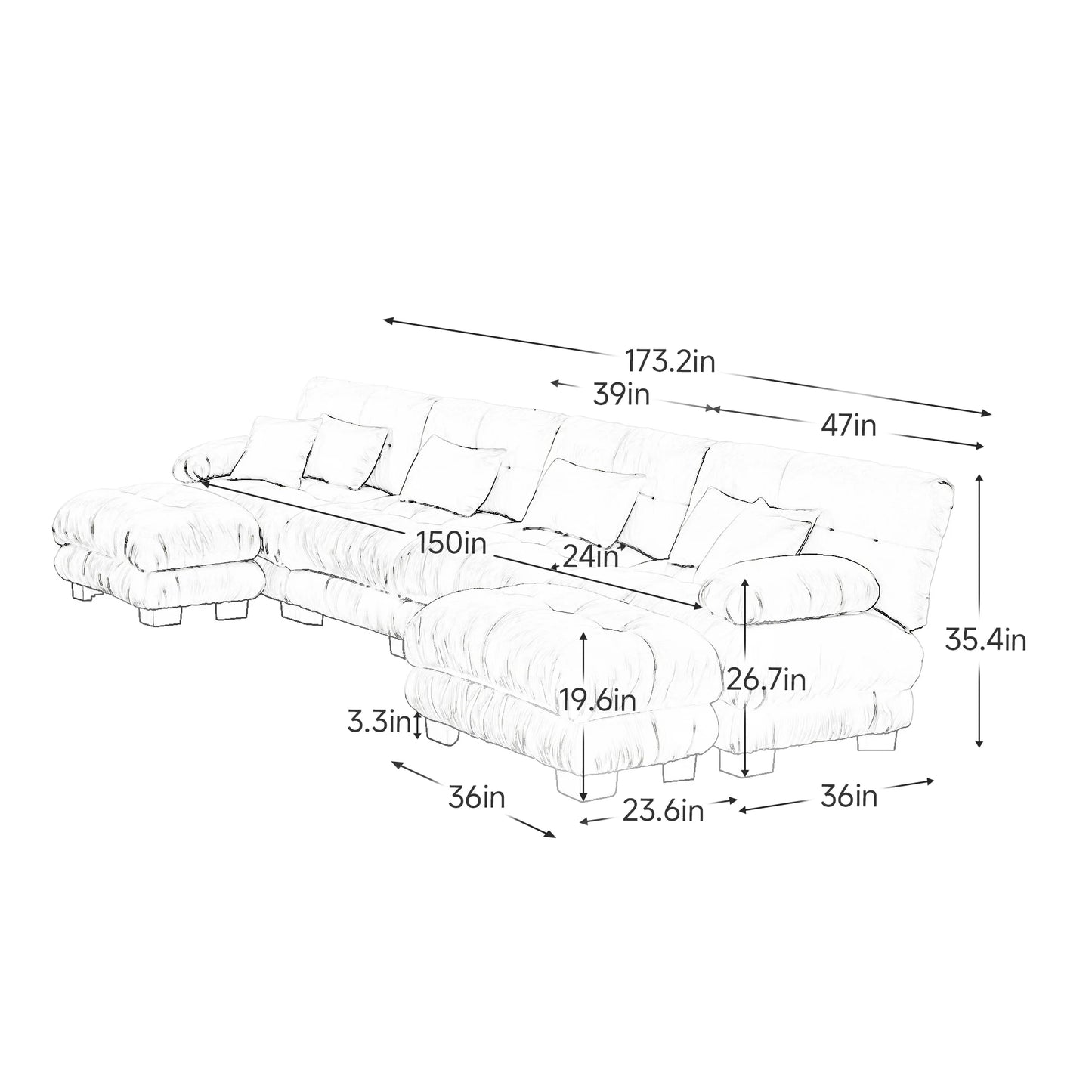 Oversized Modular Sectional Sofa Couch Comfy Cloud Deep Seat, Ottomans Chenille
