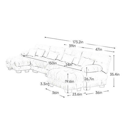Oversized Modular Sectional Sofa Couch Comfy Cloud Deep Seat, Ottomans Chenille