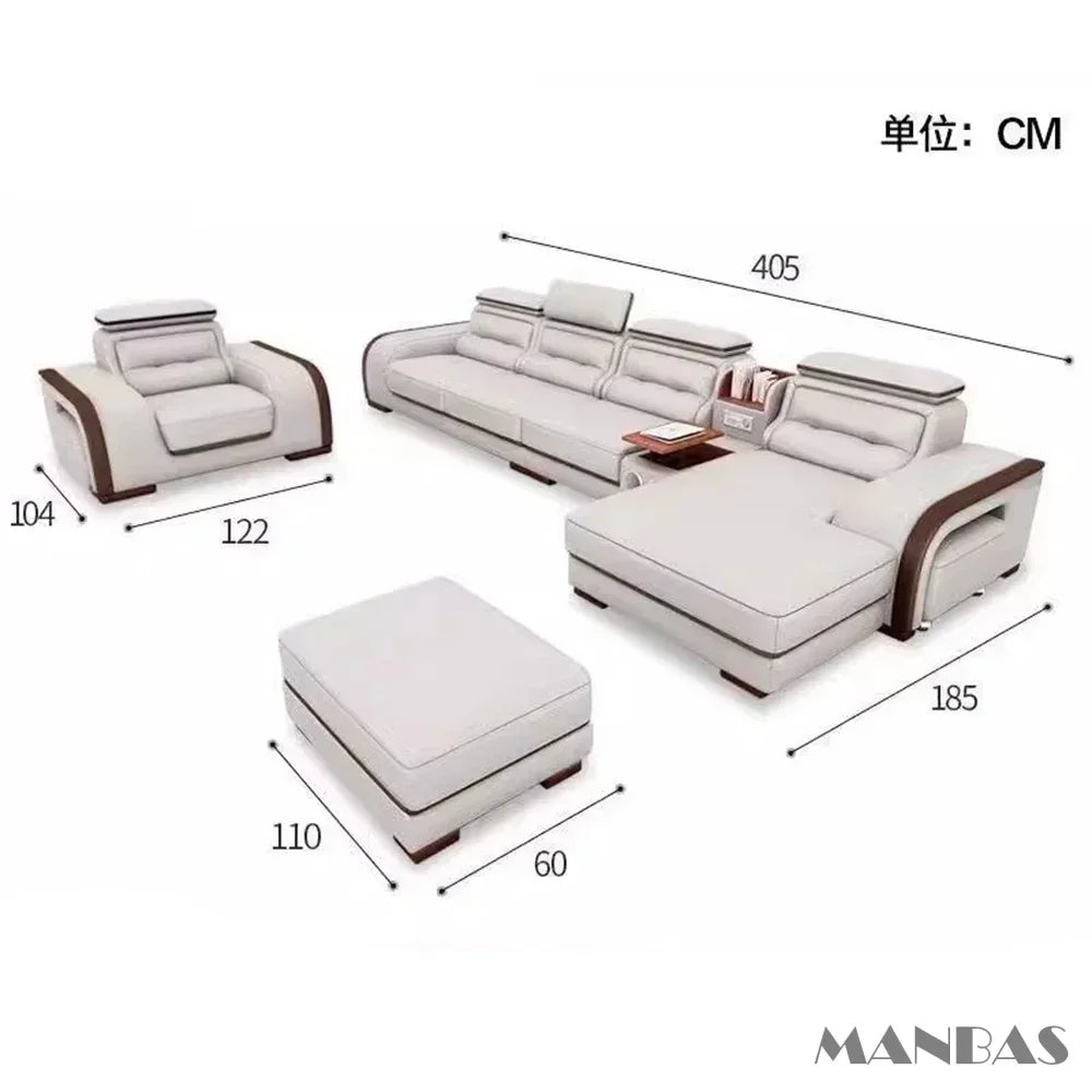 Genuine Leather Sofa With Bluetooth Speaker,USB And Adjustable Headrests - Nordic Italian Couch For Living Room Economically