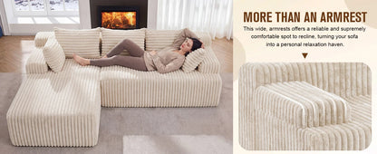 Redlife L-Shape Corduroy Sectional Sofa,Cloud-Like Couch,Boneless Couches, No Assembly Required,Deep Seat, for Living Room