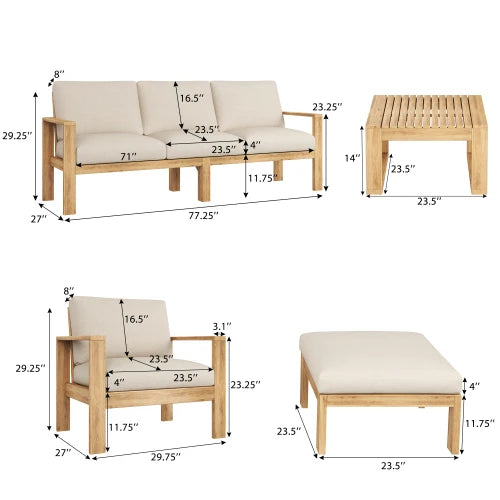 Outdoor 5-piece lovesickness segmented courtyard sofa set, natural color