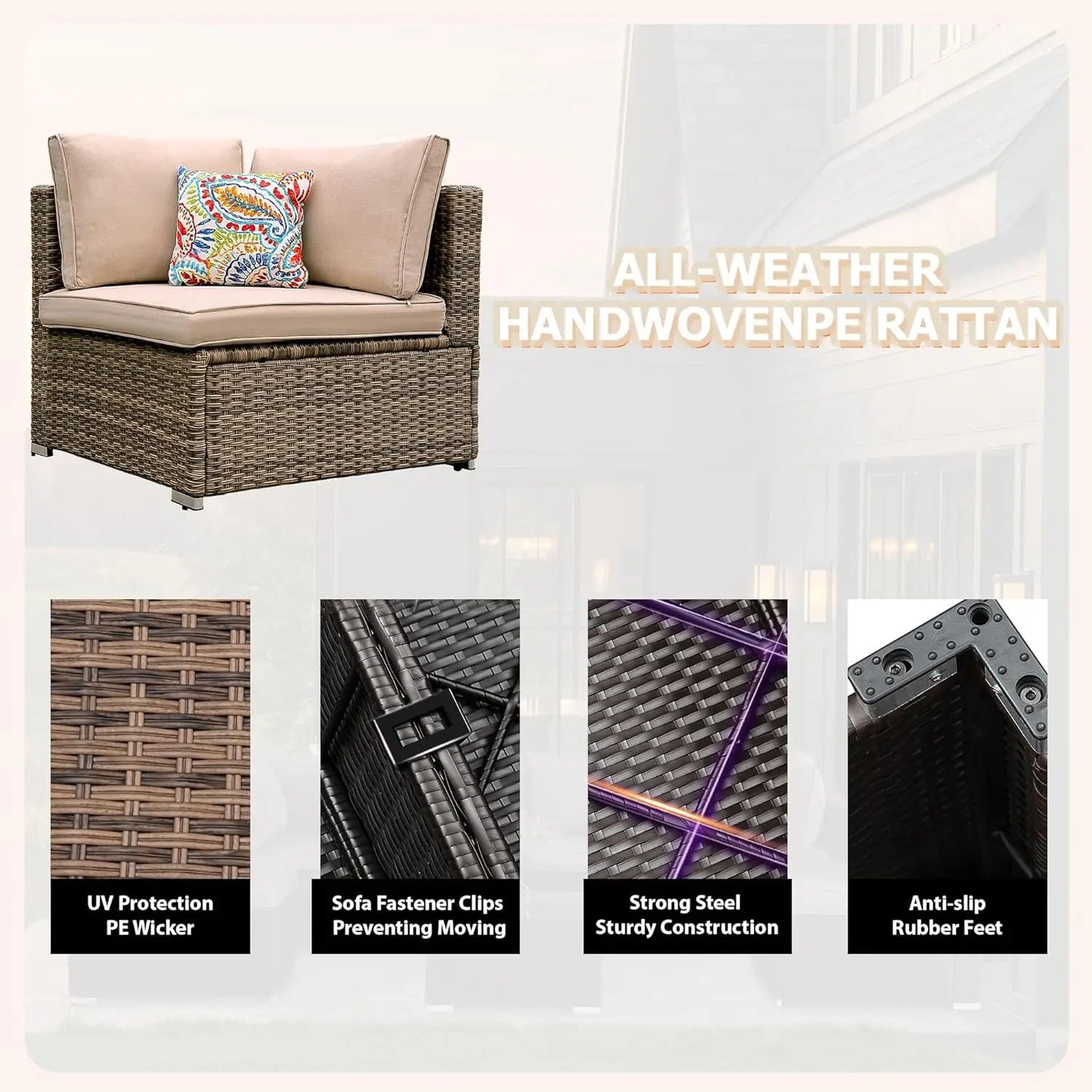 7 Pieces Patio Furniture Set - All-Weather Outdoor Wicker Sectional Conversation Sofa, Rattan Patio Seating Sofa, Customized