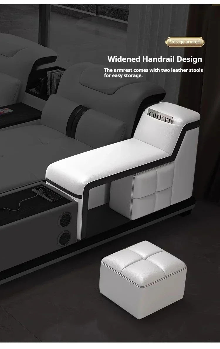 Luxury Italian Genuine Leather Sectional Sofa Set With Bluetooth Speaker And USB Ports Cow Leather Divano Living Room Furniture