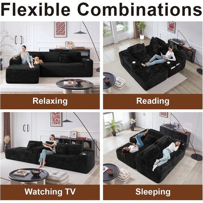 Cloud Sectional Couch with L-Shape Chaise, Modern Modular Sofa with Deep Seat, Built-in Cup Holder & Storage Pocket for Living