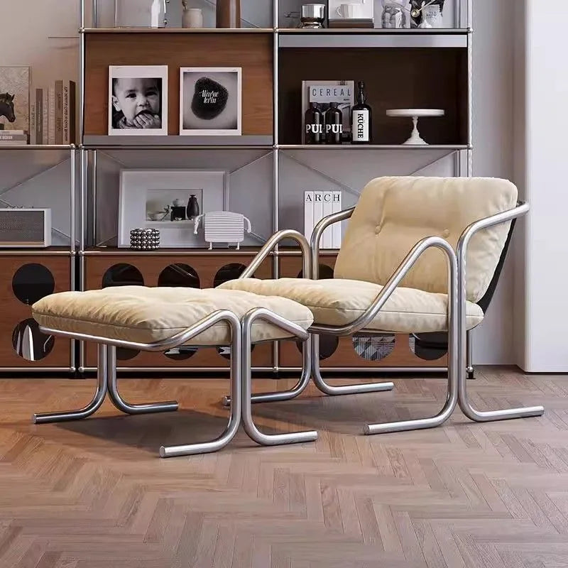 Wabi Sabi Bauhaus Lounge Chair Stainless Steel Frame Designer Minimalist Daybed for Living Room and Patio Relaxation