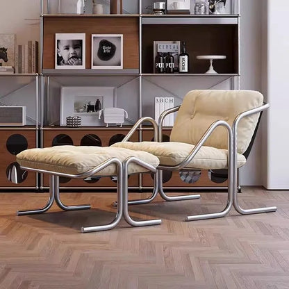 Wabi Sabi Bauhaus Lounge Chair Stainless Steel Frame Designer Minimalist Daybed for Living Room and Patio Relaxation