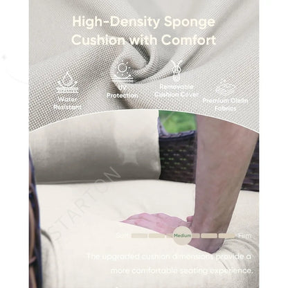 Chair Outdoor, Patio Bistro Furniture Conversation Set, Cushioned Wicker Chair with Glass Coffee