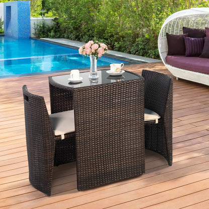 Garden Furniture Sets3PCS Outdoor Rattan Coffee Table Set No Assembly Needed Modern Patio Dining Furniture