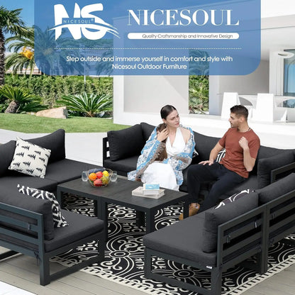 5 Person Luxury Aluminum Outdoor Sectional Sofa with Side Table, Large L Shaped Patio Furniture Set, 29" Deep Wide, Customized
