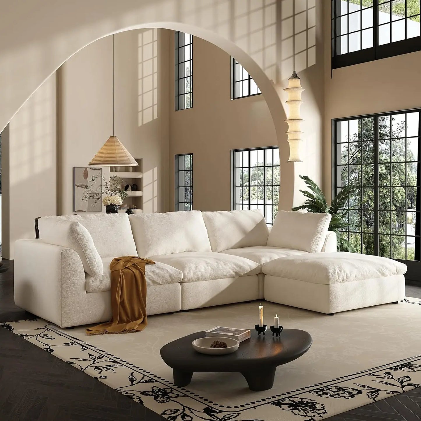 110" Cloud Couch Modular Sectional Sofa, Convertible L-Shape Couch with Ottoman, Modern Sofa3 Seater Modular, Customized