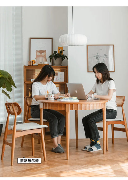 Jimei round table Nordic simple small apartment modern solid wood cherry wood log dining table home leisure