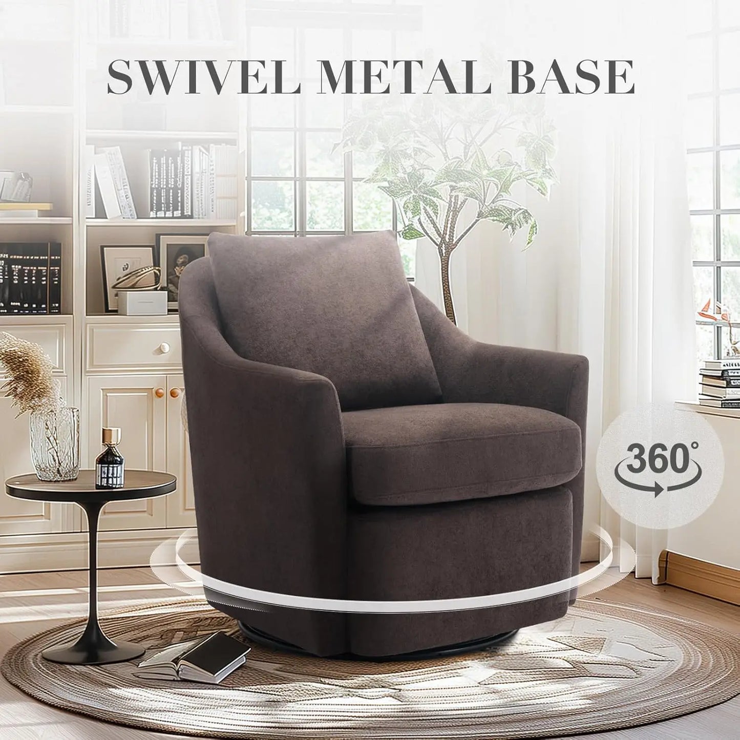 Swivel Accent Chair, Living Room Chair Upholstered 360° Swivel Chair Modern Reading Armchair for Bedroom/Office/Nursery,
