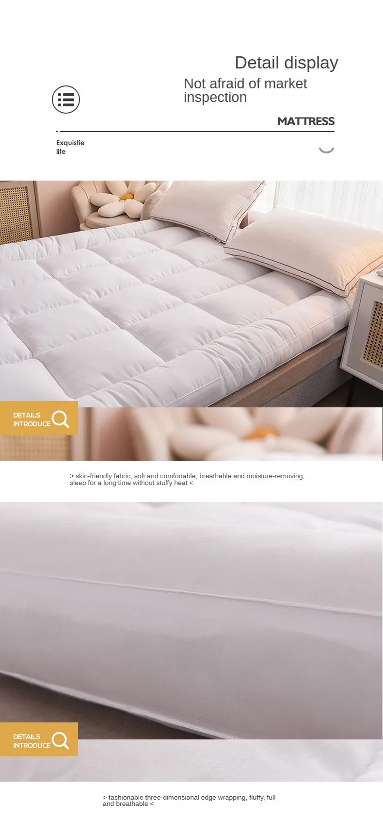 Queen Mattress Topper for Body Pain Relief, 1000 GSM Extra Thick Mattress Pad Cover with Elastic Pocket, 7D fiber Bed Topper