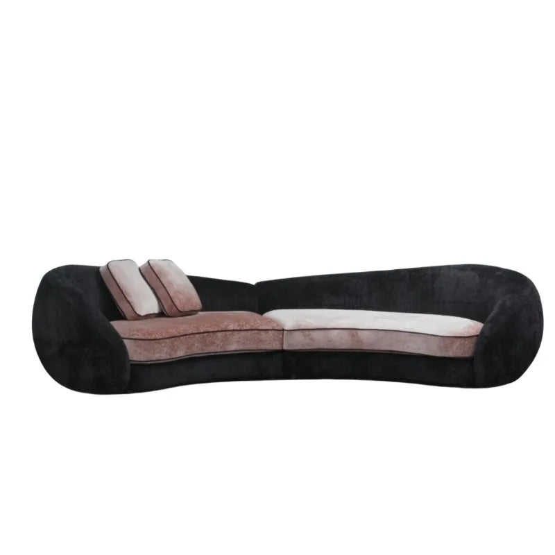 Retro old money wind curved design special-shaped large flat-layer fabric sofa lamb wool semi-circular moon sofa