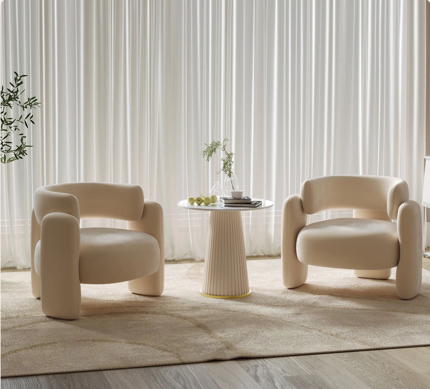 Cream Single Sofa Chair Balcony Light Luxury Chair Tea Table Combination Beauty Salon Rest Area Reception Negotiation Chair
