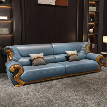 New Chinese ebony leather sofa combination first layer cowhide high-end villa living room modern solid wood sofa furniture
