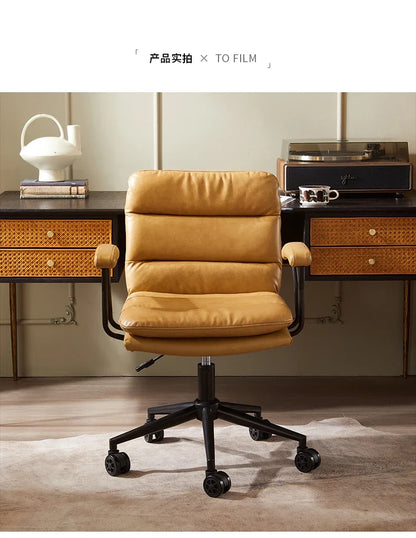 N Nordic Simple Leather Office Chair Home Comfortable Computer Swivel Chair Mid-Ancient Retro Iron Art Armchair