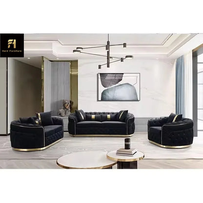 Modern Luxury Custom Wooden Frame Couch Sofa Velvet Fabric Button Tufted Living Room Sofa Set Furniture