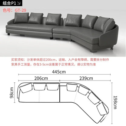 Designer Curved Leather Sofa Italian Cowhide Light Luxury Brands High-End