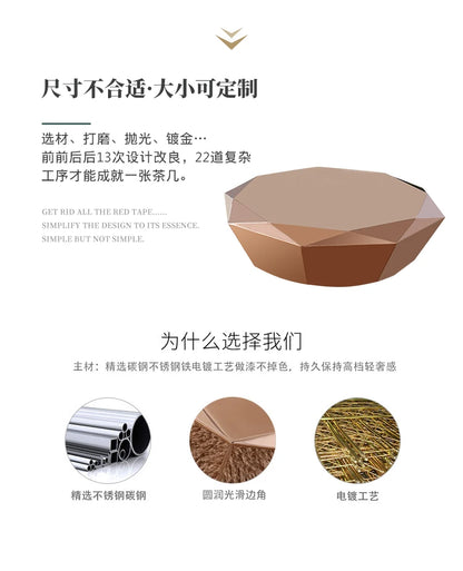 Post-modern light luxury small apartment stainless steel diamond coffee table creative simple designer home living room sofa sid