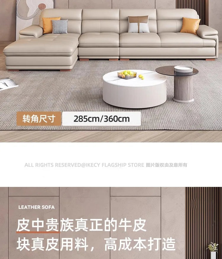 The first layer of cowhide leather sofa living room combination modern simple size apartment cream style leather sofa