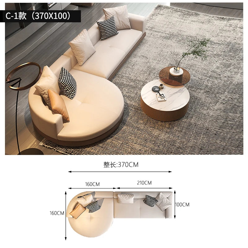 Leather combination, sofa, large flat-floor villa sofa, concubine arc high-end sofa