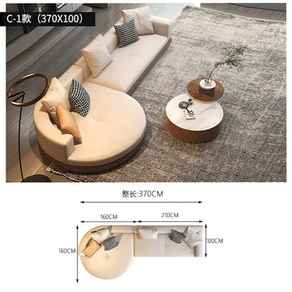 Leather combination, sofa, large flat-floor villa sofa, concubine arc high-end sofa