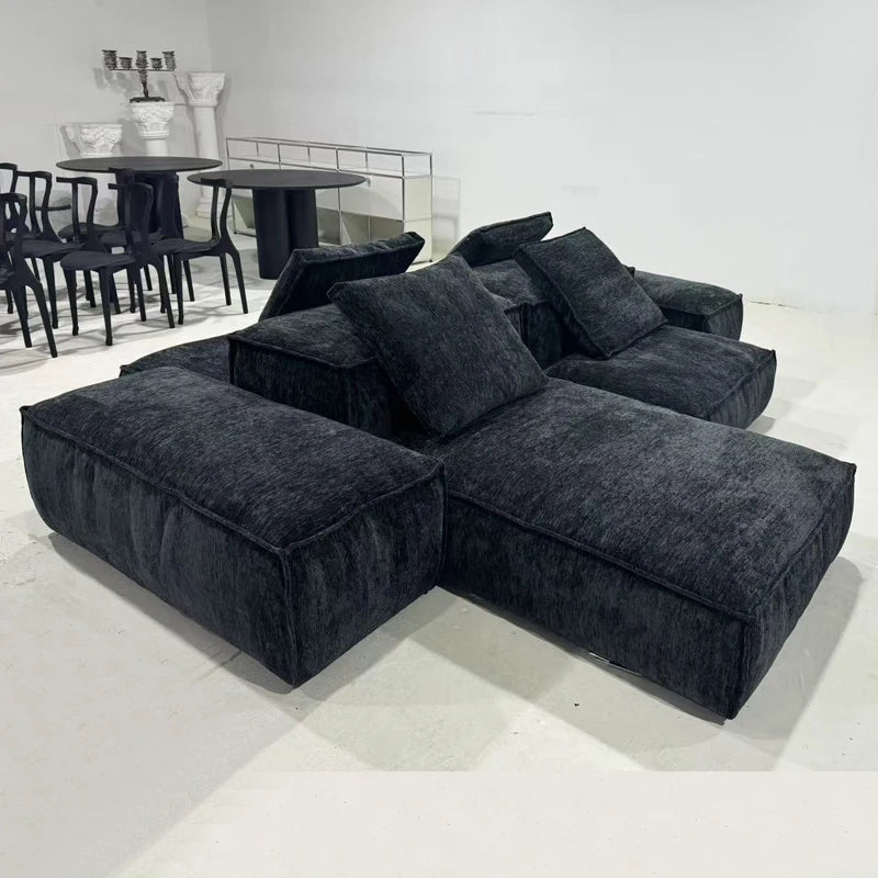 Black Chenille Fabric Sectional Living Room Module Sofas Set Sectional Floor Sofa Couch