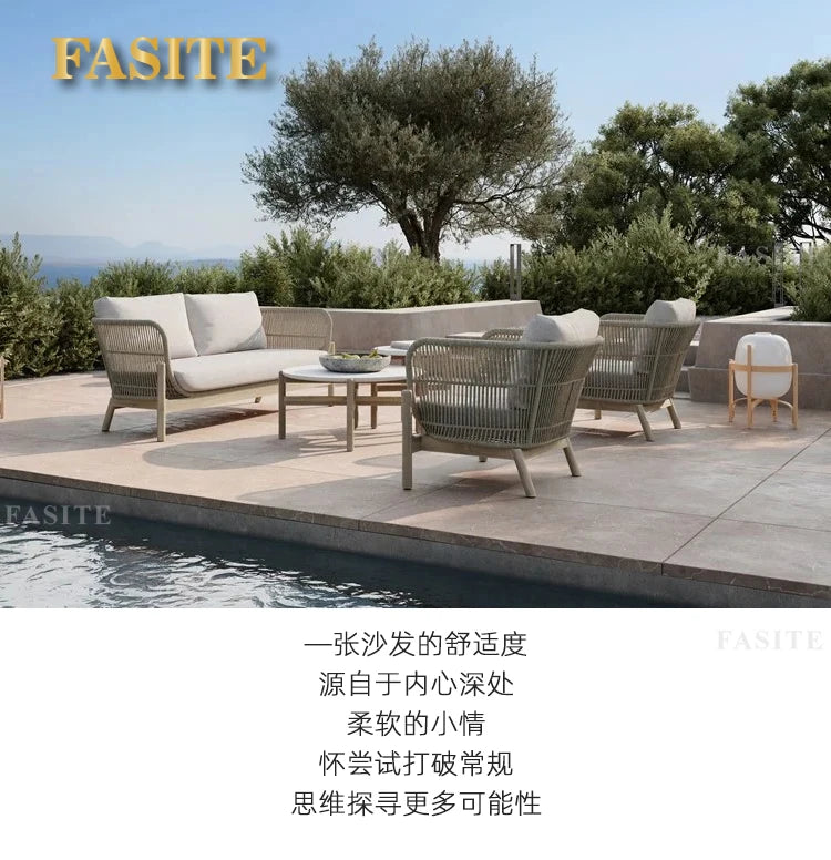 Outdoor rattan sofa courtyard garden open-air balcony leisure outdoor solid wood teak villa