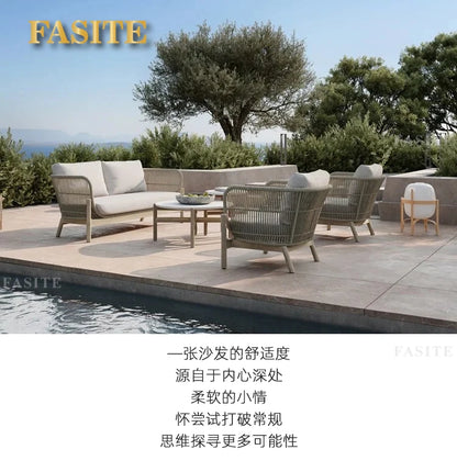 Outdoor rattan sofa courtyard garden open-air balcony leisure outdoor solid wood teak villa