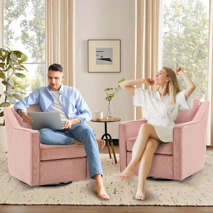 Swivel Accent Chair, 360° Rotation Chenille Fabric Upholstered Leisure Armchair with Lumbar Pillow for Living Room Bedroo