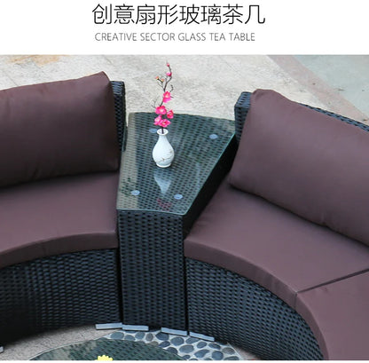 Combination leisure villa, semi-circular rattan sofa outdoor hotel curved living room sofa